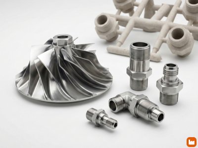 Precision investment casting components including stainless steel turbine impeller and aerospace fittings with mirror-smooth surface finish